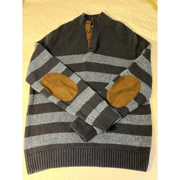 Chaps Old Money Sweater Men's XXL Navy stripe Cotton Pullover Elbow Patches Soft - Picture 6 of 11
